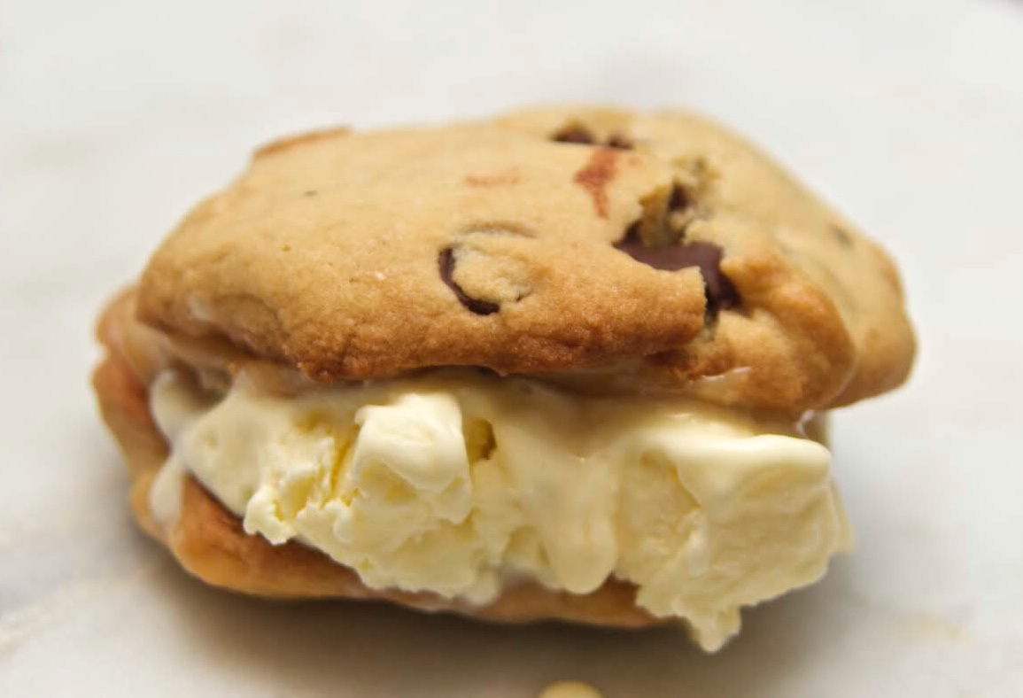 Vanilla and Chocolate Chip Cookie Ice Cream Sandwiches