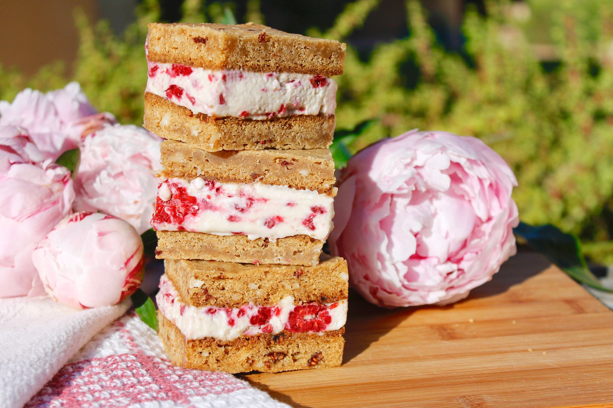 Vegan Raspberry White Chocolate Ice Cream Sandwiches with Raspberry Macadamia Cookies